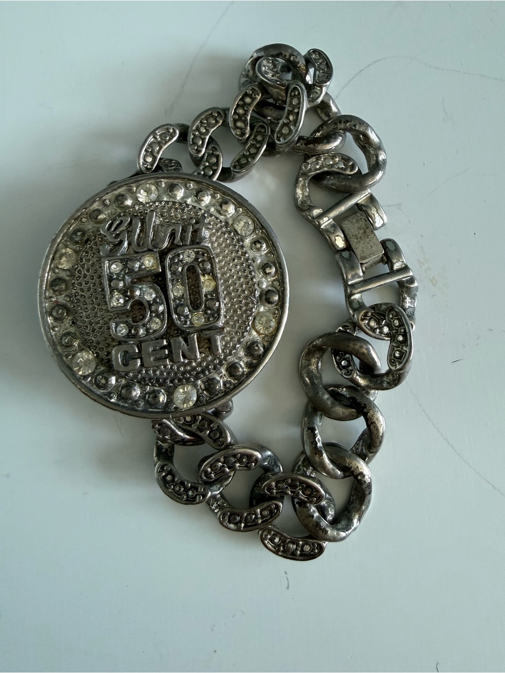 G-Unit 50 Cent Y2K Rhinestone Coin Chunky Link Bracelet